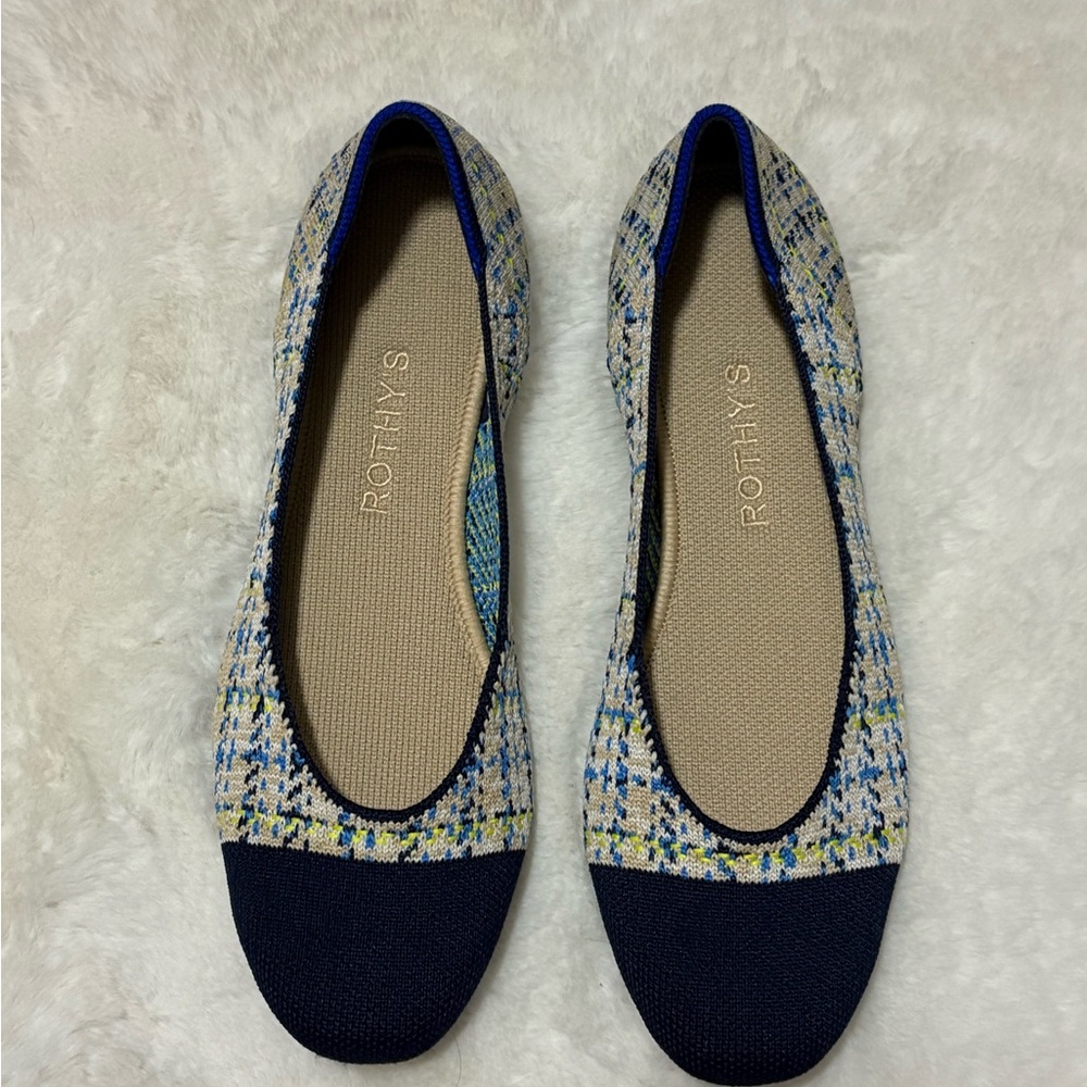 Rothy's Women's Sunny Tweed Blue and Yellow Patterned Flats